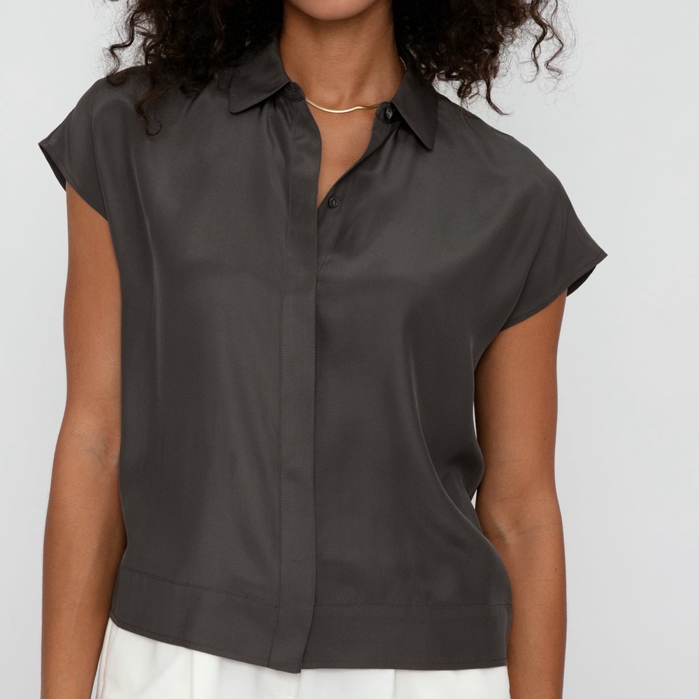 ATM Silk Charmeuse Camp Shirt in Plume
